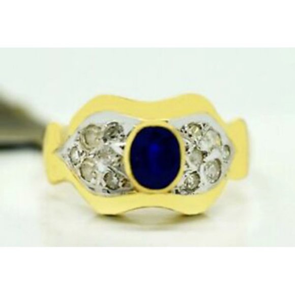 Genuine 0.54 Cts Blue Sapphire & Diamond Ring 14k Gold